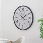 LITTON LANE 32 in. Round Rustic Black Iron and Wood Antique Roman Numeral Wall Clock thumbnail 4