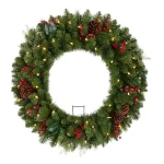 Home Accents Holiday 30 in. Winslow Fir Pre-lit Artificial Christmas Wreath with 50 Warm White LED Lights and Timer thumbnail 1