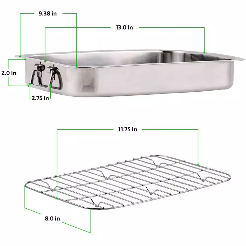 Ovente 13 x 9.3 in. Stainless Steel Roasting Pan with Wire Rack and Handles