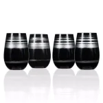 Rolf Glass Cosmo 16.5 oz. Stemless Wine Tumblers, Black/Silver (Set of 4) thumbnail 1