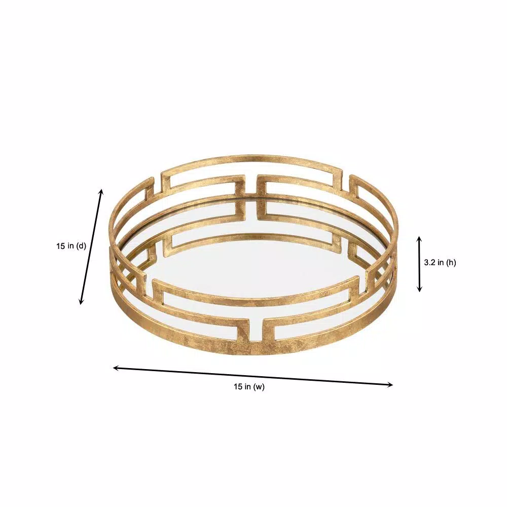 Home Decorators Collection Gold Metal Decorative Round Mirror Tray