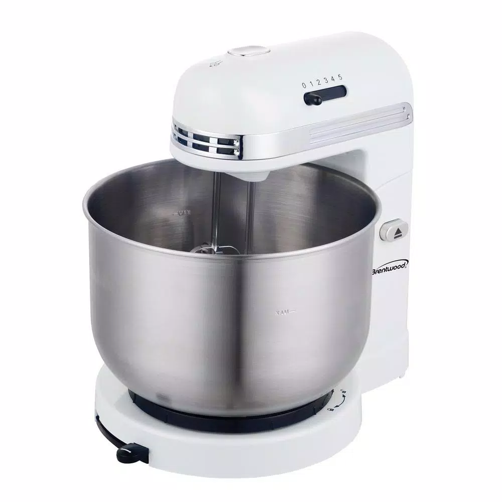 Brentwood Appliances Brentwood 5-Speed Stand Mixer with 3-Quart Stainless Steel Mixing Bowl, White