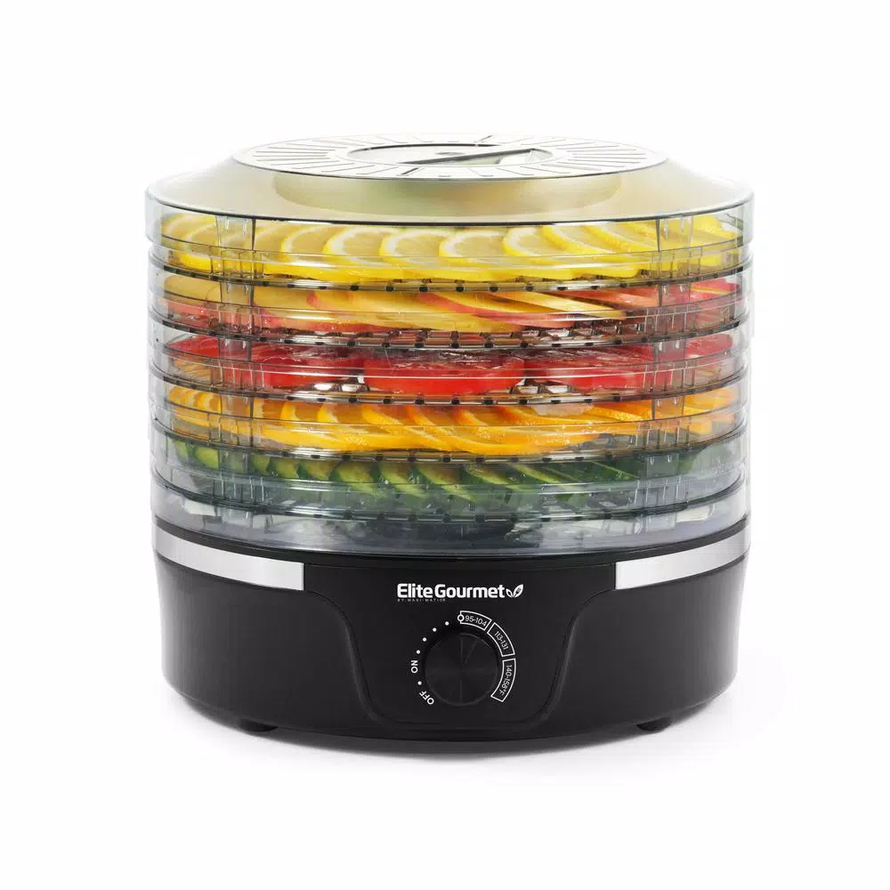 Elite Gourmet 350W Food Dehydrator with 5 BPA-Free Trays and Adjustable Temperature Control, Black