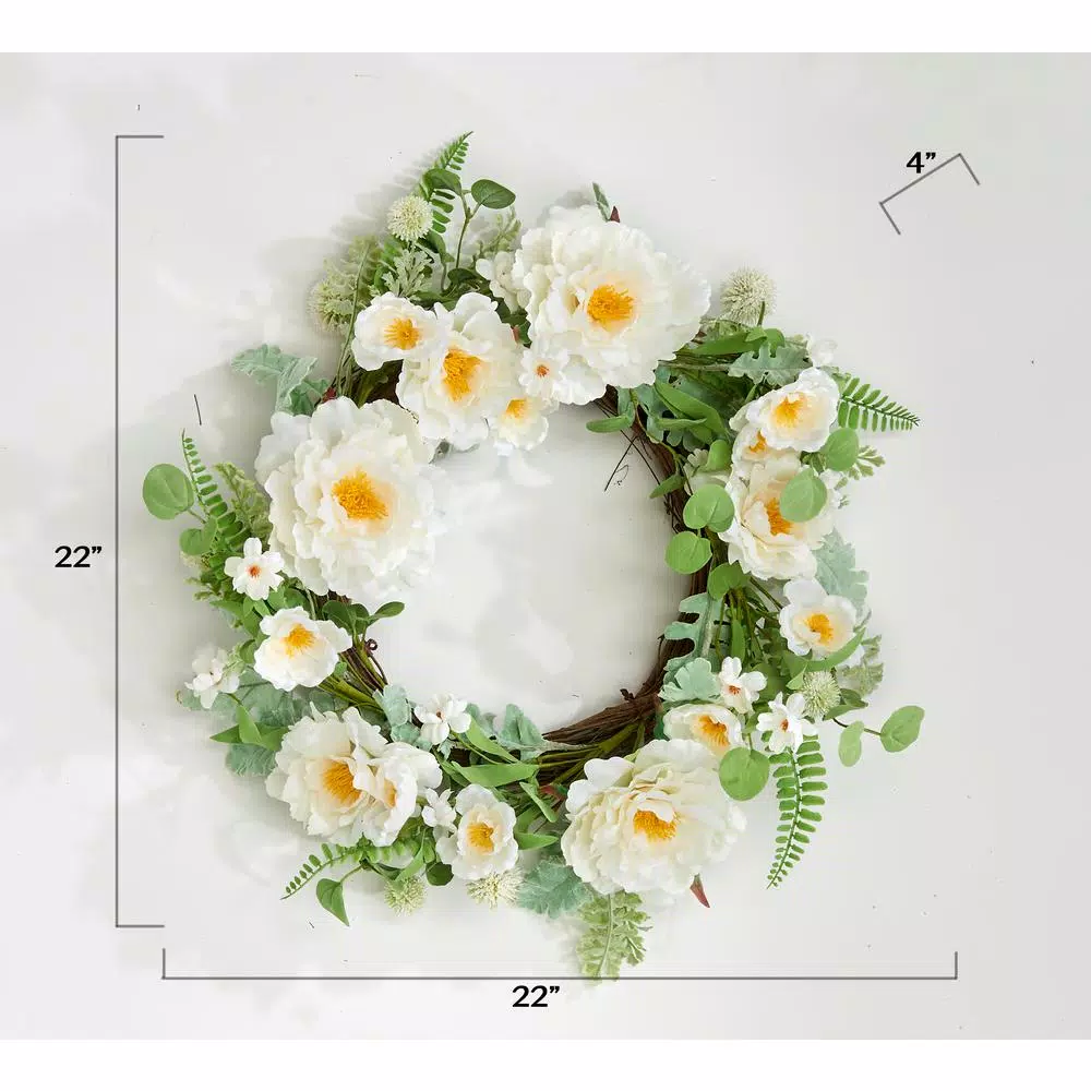 Unbranded 22 in. Cream Poppy Wreath with Silk Flowers and Natural Twig Base