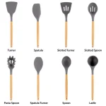 MegaChef 9-Piece Gray Silicone and Wood Kitchen Utensil Set with Ceramic Holder thumbnail 2