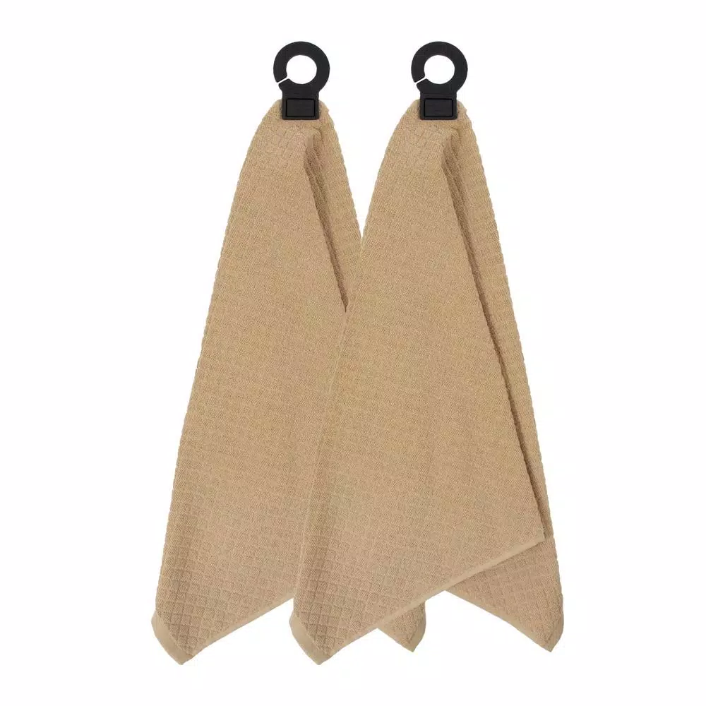 RITZ Hook and Hang Biscotti Woven Cotton Kitchen Towels, Set of 2