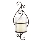 Stonebriar Collection Stonebriar Black Metal Scrolled Pillar Candle Sconce with Glass Cylinder thumbnail 1