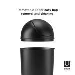 Umbra Grand 10.25 Gallon Plastic Waste Basket with Swing-Top Lid, Black thumbnail 8