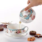 MALACASA Elegant Porcelain Tea Set for One - 3 Piece Teapot, Teacup and Saucer Set, White with Pattern thumbnail 3