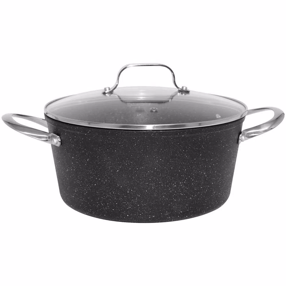 Starfrit The Rock 6 qt. Round Aluminum Nonstick Casserole Dish with Glass Lid, Black Speckle