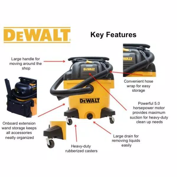 DEWALT 9 Gal. Wet/Dry Vacuum with 5 Peak HP Motor and Fine-Dust Cartridge Filter