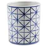 HOME ESSENTIALS AND BEYOND Blue and White Geometric Porcelain Utensil Crock - 6.5 in. Wide thumbnail 1