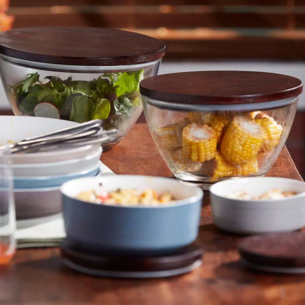 Libbey Urban Story 116 oz Extra-Large Glass Serving Bowl with Wood Lid, Clear