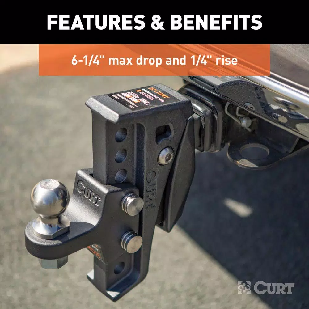CURT Rebellion XD Adjustable Cushion Hitch Ball Mount with ShockDrop Technology
