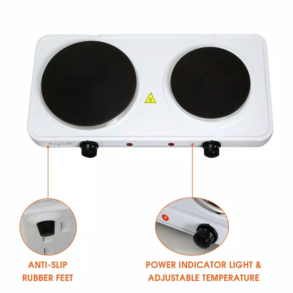 MegaChef 2-Burner Portable Electric Hot Plate Cooktop, 1700W, White