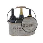LITTON LANE Distressed Silver Iron 6-Bottle Oval Wine Caddy with Fir Wood Handle thumbnail 4
