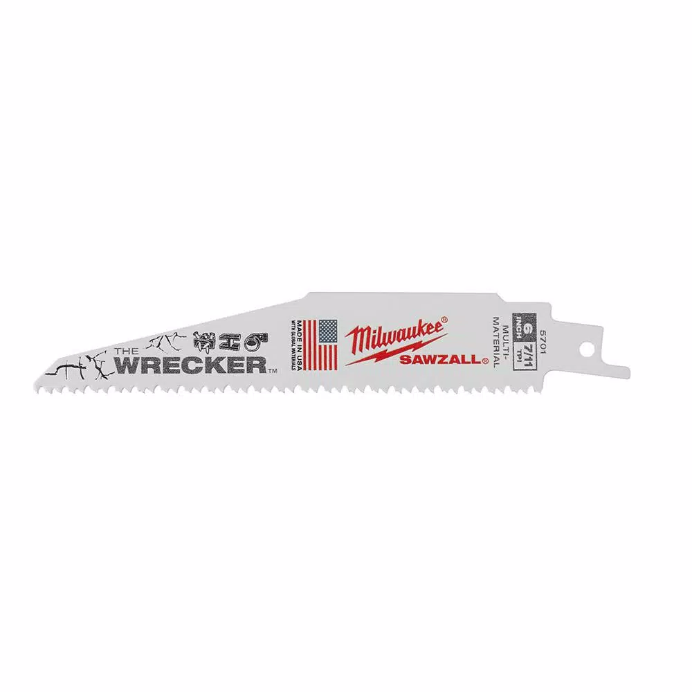 Milwaukee WRECKER 6 in. Multi-Material Demolition Reciprocating Saw Blades, 7/11 TPI (5 Pack)