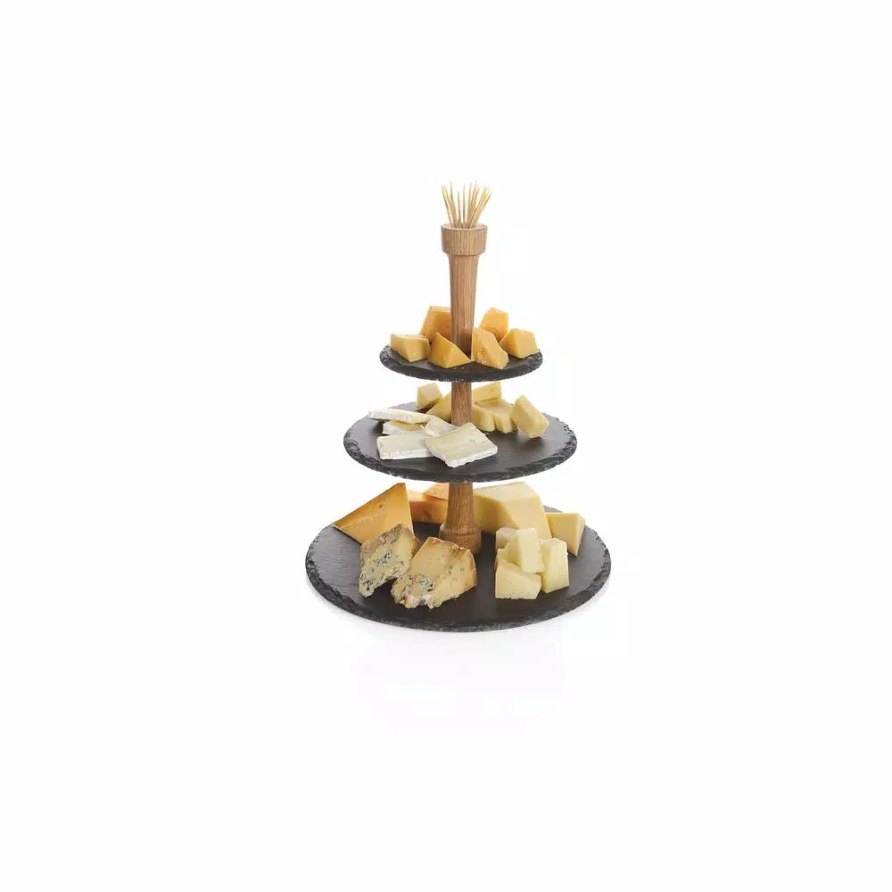 Boska 3-Tier Slate and Oak Cheese Party Tower Serving Tray