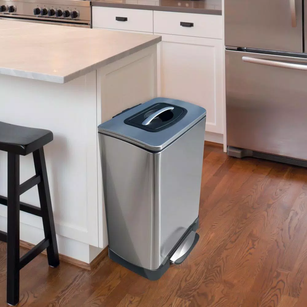 Household Essentials TK Krusher 10 Gallon Manual Trash Compactor Step Bin, Stainless Steel