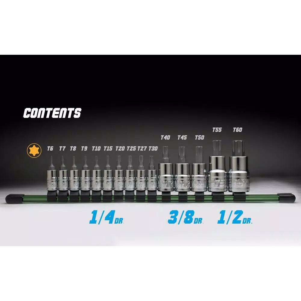 Capri Tools 15-Piece Star Bit Socket Set, S2 Steel Bits & Chrome Vanadium Sockets