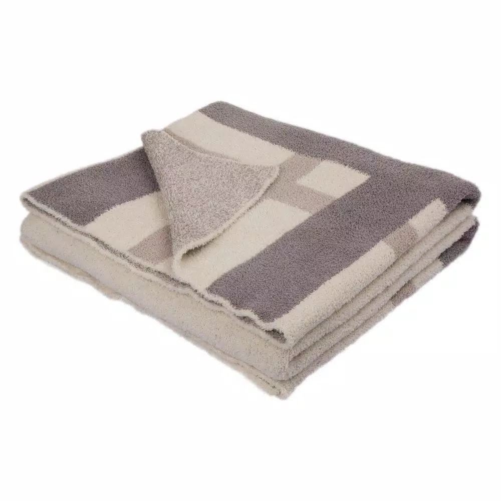 Glitzhome Modern Geometric Pattern Knitted Feather Yarn Throw Blanket, 60 x 50 in
