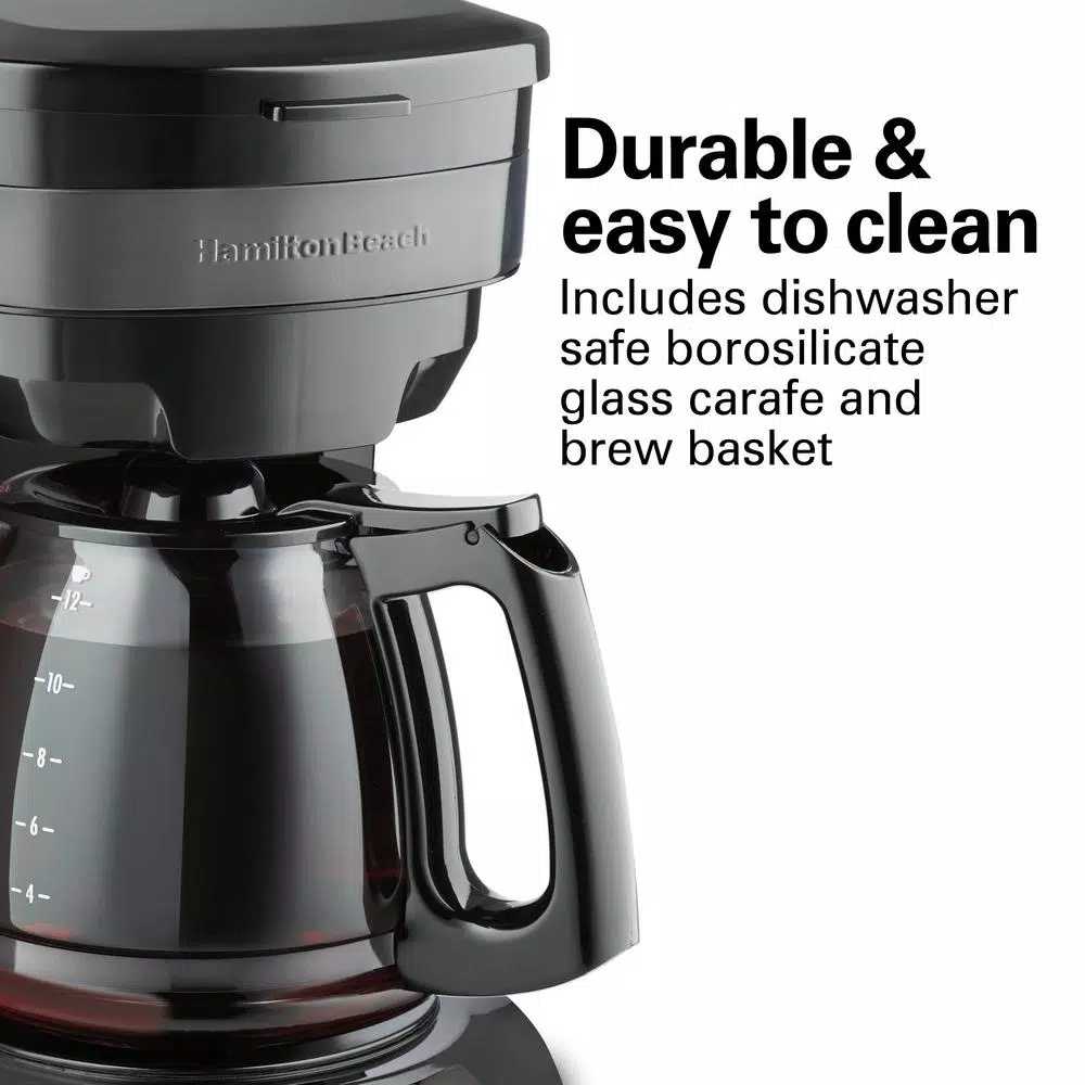 Hamilton Beach 12-Cup Programmable Drip Coffee Maker with Black Stainless Steel Accents