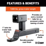 CURT Multi-Use 2" Ball Mount with Extra Receiver Tube, 7,500 lbs. Capacity, 5-13/16" Rise, Gloss Black thumbnail 5