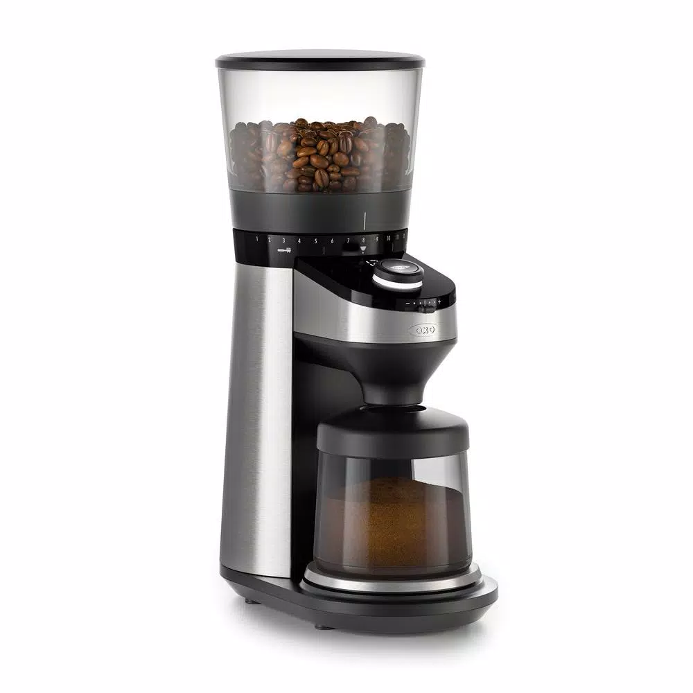 OXO Black Stainless Steel Burr Coffee Grinder with Integrated Scale, 12 oz. Capacity