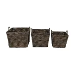 LITTON LANE Large Square Water Hyacinth Wicker Storage Baskets, Dark Brown (Set of 3) thumbnail 2