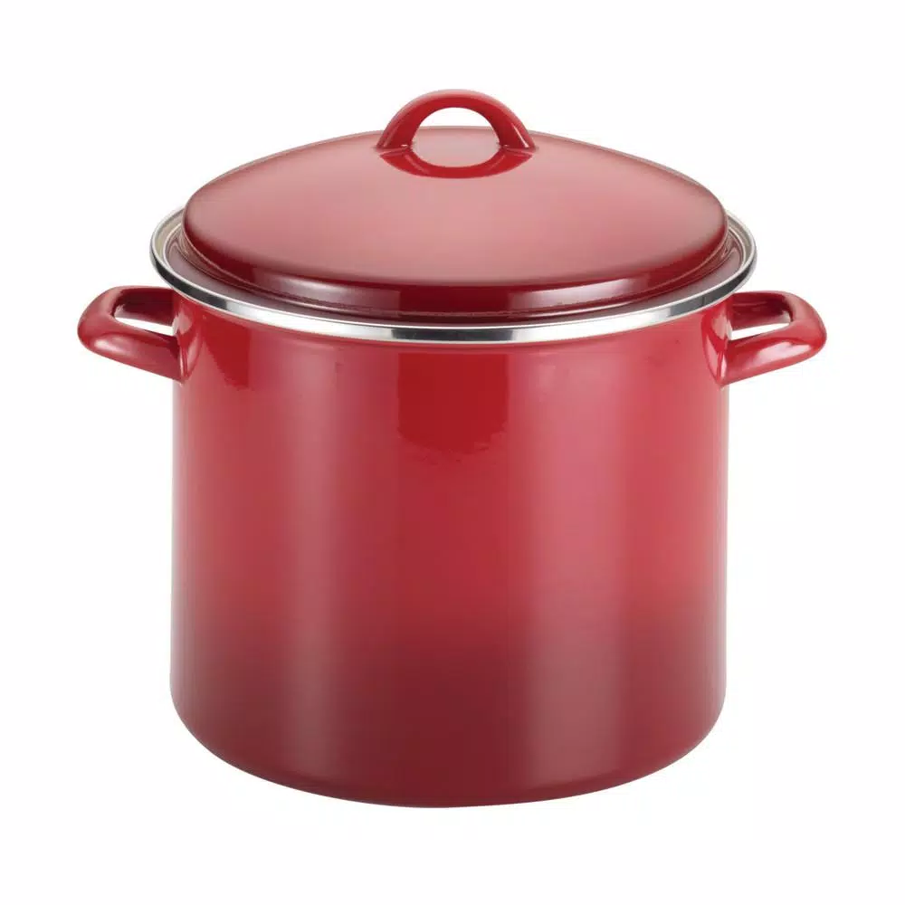 Rachael Ray 12-Quart Enamel on Steel Stockpot with Lid, Red