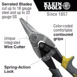 Klein Tools Straight Cutting Aviation Snips with Integrated Wire Cutter, 18-Gauge Steel Capacity thumbnail 2