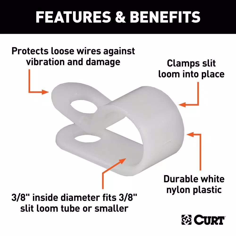 CURT 3/8" I.D. Convoluted Slit Loom Tube Clamps, White (25-Pack)