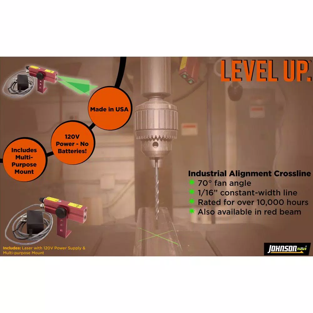 Johnson 40-6322 Green Industrial Cross-Line Laser Level, 110V AC