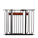 Regalo Home Accents 37 in. Extra-Tall Metal Walk-Through Designer Baby Gate, Black & Cherry Wood thumbnail 1