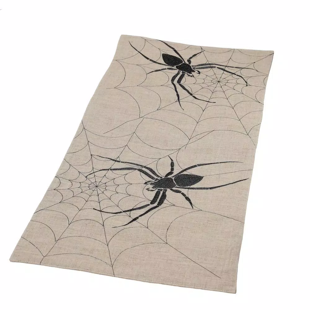 Xia Home Fashions Halloween Creepy Spiders Double Layer Table Runner, 16 x 36 in, Natural