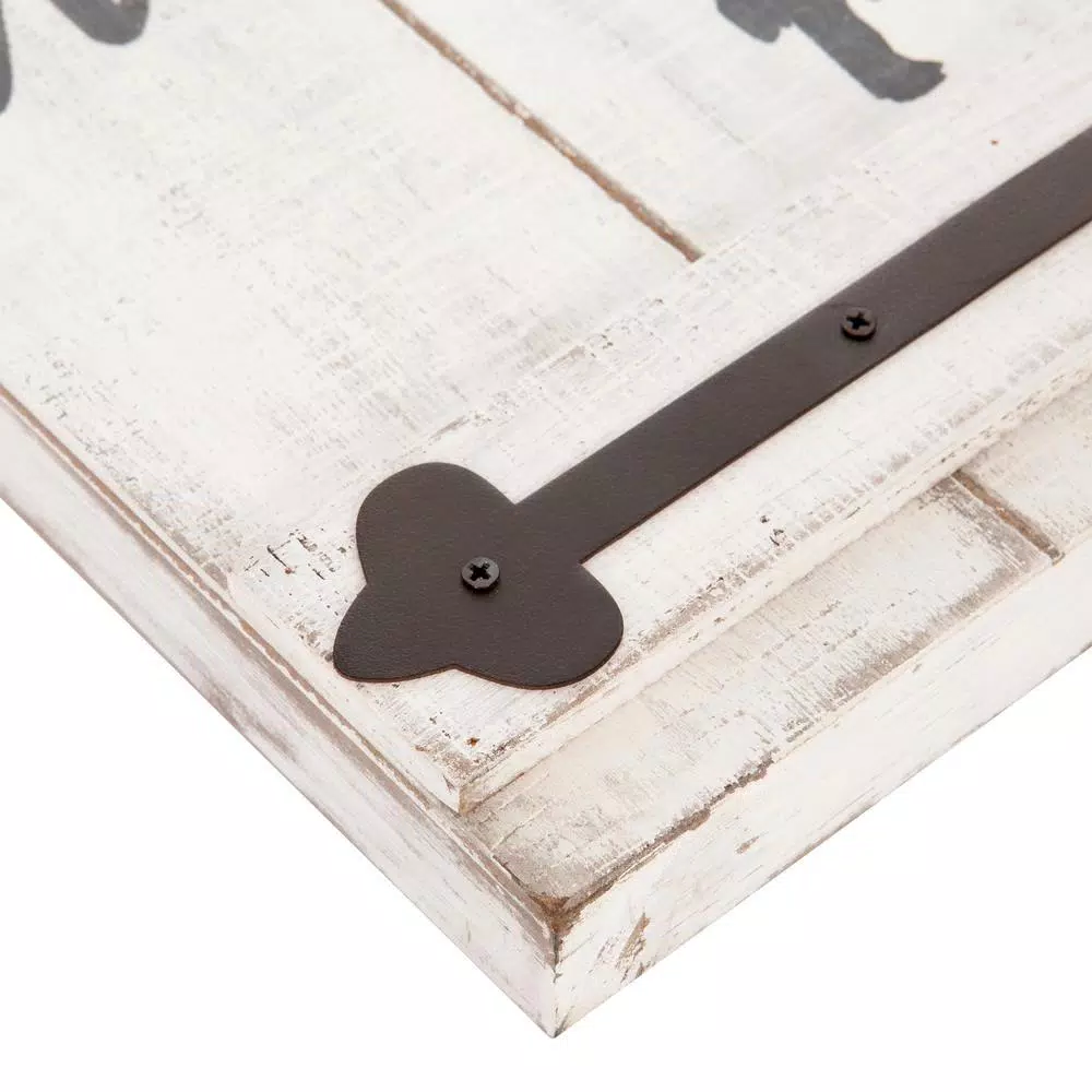 Pinnacle Patton Wall Decor Farmhouse Rules Rustic White Wood Plank Barn Door Sign, 47.5 x 13.5 in.