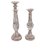 Home Decorators Collection White Washed Wood Style Candle Holder Set, Ivory Resin (Set of 2) thumbnail 1