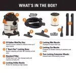 RIDGID 10 Gal. 6.0 Peak HP Stainless Steel Wet/Dry Shop Vacuum with Locking Accessories thumbnail 2