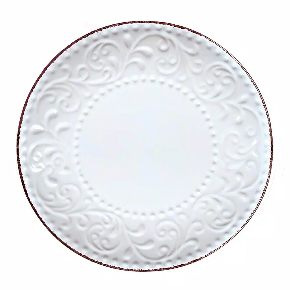 Lorren Home Trends Lorren Home 16-Piece White Stoneware Scroll Dinnerware Set, Service for 4