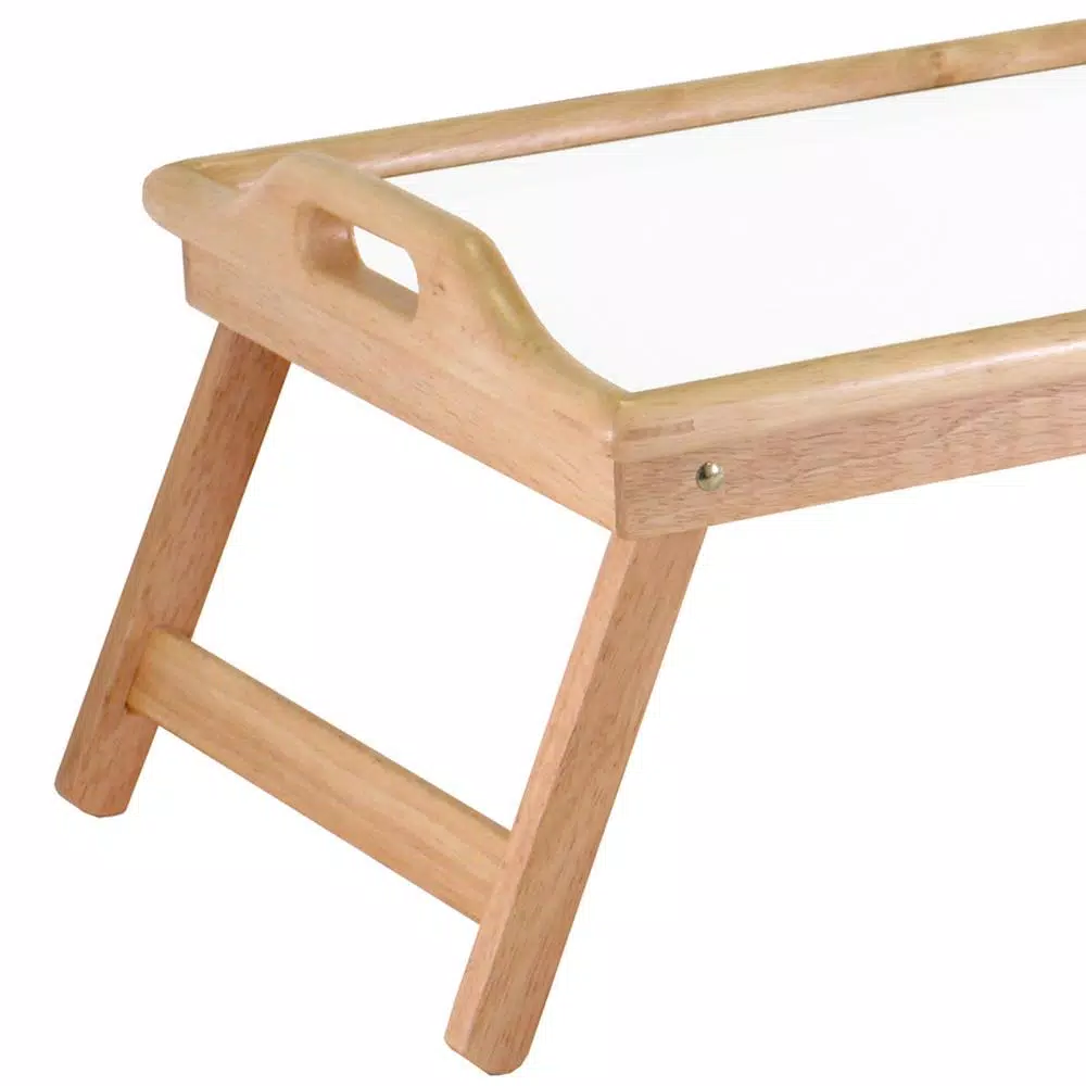 Winsome Sherwood Breakfast Bed Tray, Natural Wood and Melamine Serving Tray with Foldable Legs