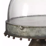 Benjara Gray Metal Pedestal Cake Stand with Glass Dome Cover thumbnail 4