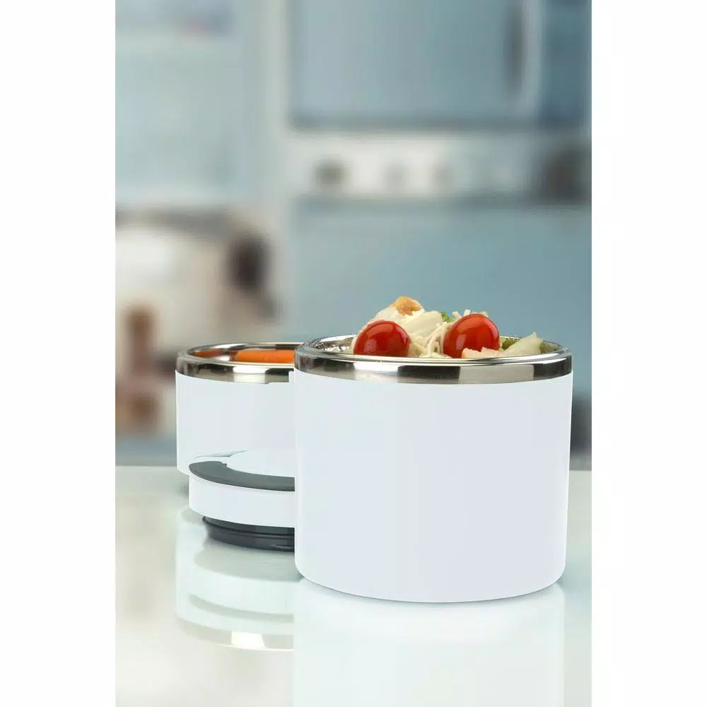 Kitchen Details White 2-Tier Round Twist Stainless Steel Insulated Lunch Box