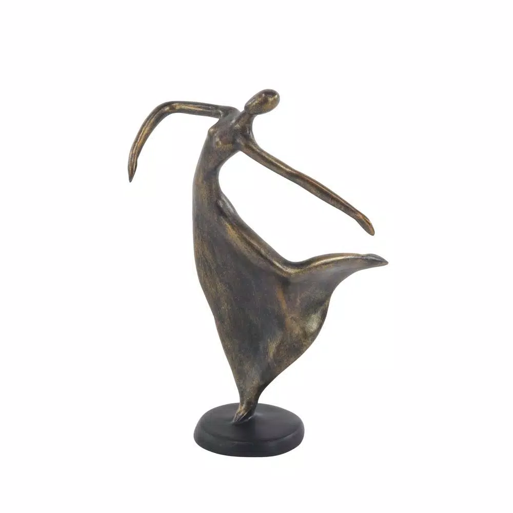 LITTON LANE 12 in. Female Dancer Polystone Sculpture with Distressed Brass Finish