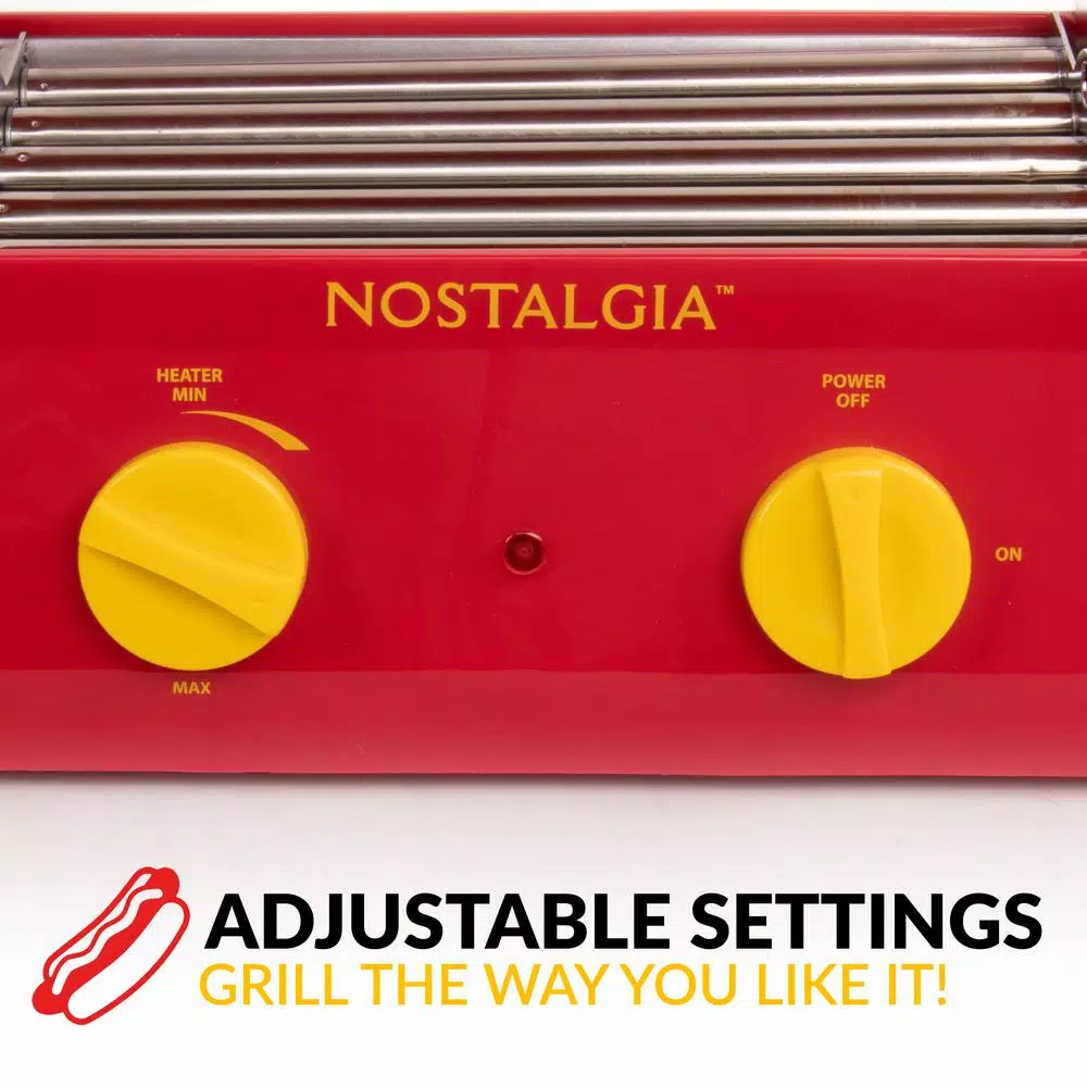 Nostalgia Red 8-Hot Dog Roller and 6-Bun Warmer Countertop Specialty Grill
