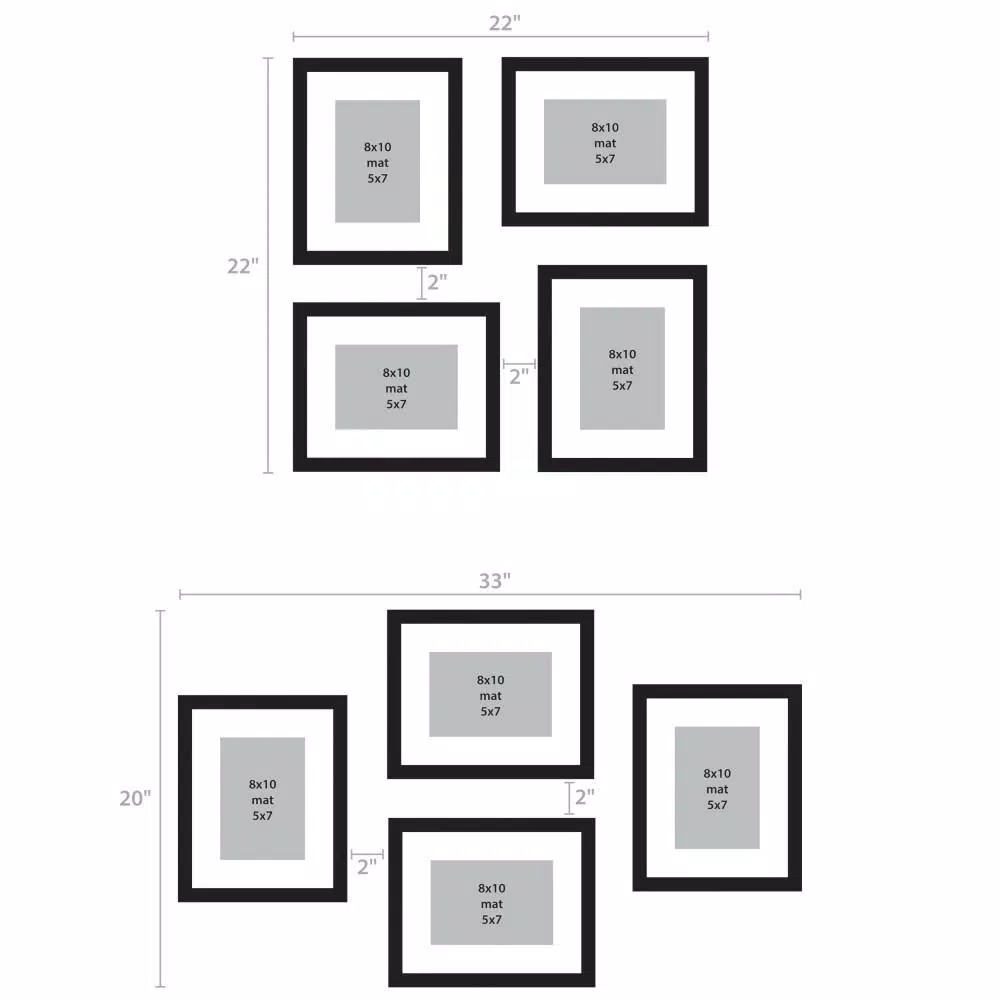 DesignOvation Gallery Wood Picture Frame Set, Black Satin Finish, Matted to 5 x 7 in., Set of 4