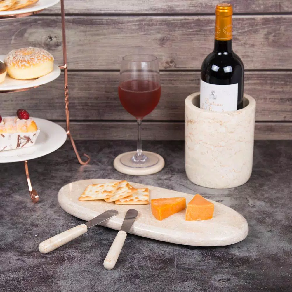 Creative Home Natural Champagne Marble Oval Serving Tray - 14 in. Beige Cheese & Pastry Board