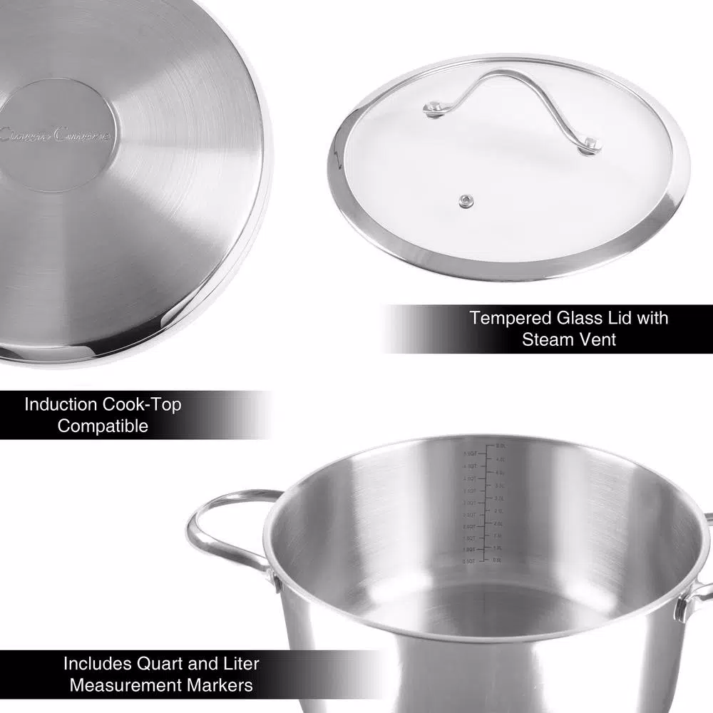 Classic Cuisine 6 Qt. Stainless Steel Stock Pot with Tempered Glass Lid
