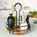 Gourmet Basics by Mikasa Mikasa Gourmet Basics Hanover Rotating Condiment Caddy, Carbon Steel & Acacia Wood, Antique Black thumbnail 2