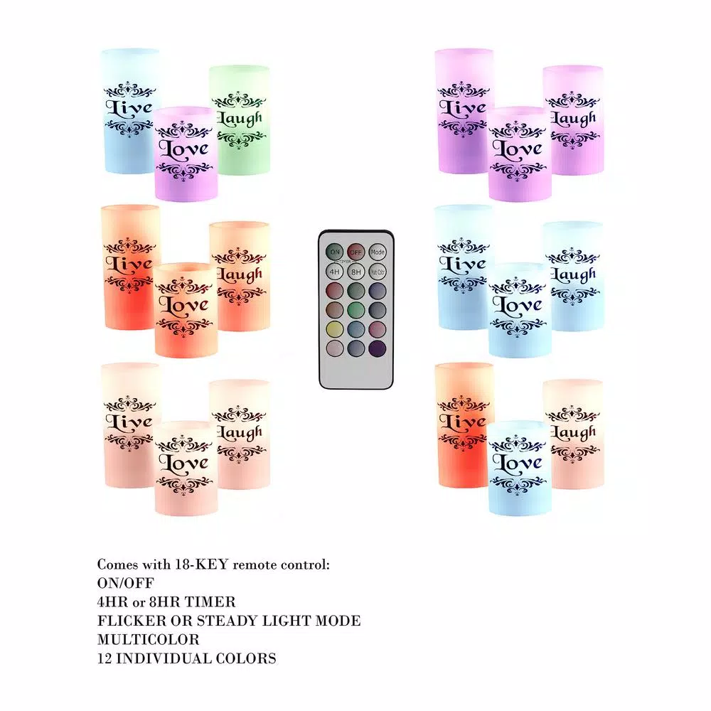 Lavish Home Live Laugh Love LED Flameless Candle Set of 3 with Remote