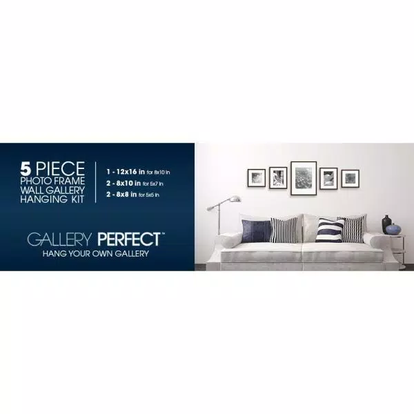 Pinnacle Gallery Solutions 5-Piece Walnut Wood Picture Frame Wall Kit